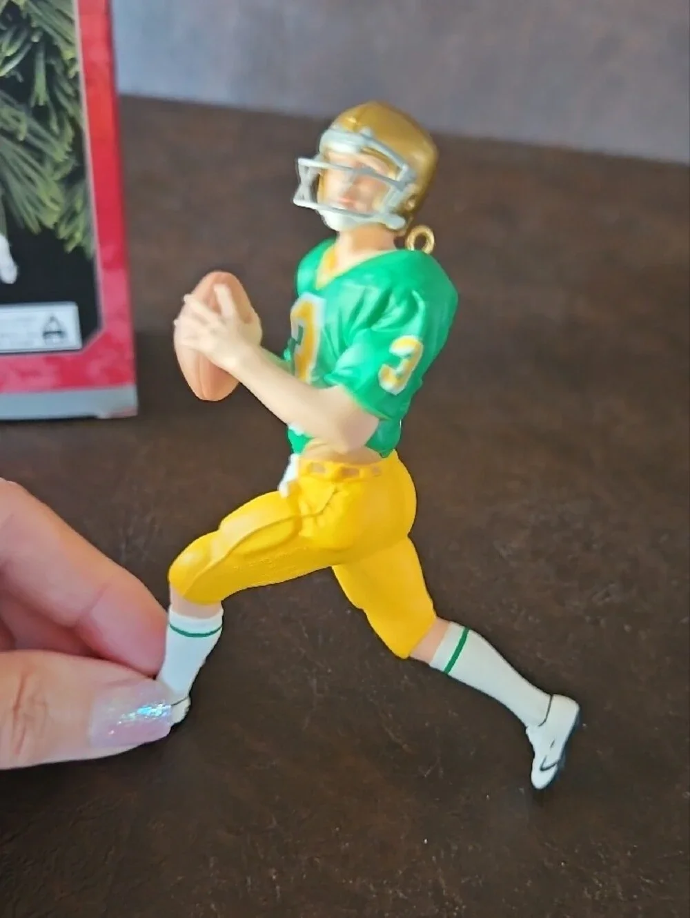 Hallmark Keepsake Joe Montana Ornament - Green & Gold NOTRE DAME Uniform